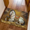 3D visual horse floor mat, non-slip absorbent diatomite door mat for bathroom home decor entrance. - Recumbent Chinese Steed Style