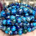 Perles en jaspe impérial naturel turquoise perles rondes fabrication bijoux accessoires - 4mm (88-90 Perles) / Pierre Impériale Bleu Clair Lapis