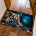 3D visual tiger cosmic design non-slip floor mat, absorbent bathroom and doorway mat. - Starry Sky Tiger Peeking Style