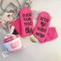 Pink fuzzy warm mid-calf socks with funny letter prints, cute gift cupcake packaging. - One Size / Rose Red