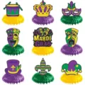 Mardi Gras honeycomb centerpieces table decorations set for party celebration festival. - 9 Pcs Pack