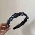 Serre-tête en tissu tordu à carreaux bleu et blanc style coréen pour femmes accessoire - Bandeau Torsadé Tressé / Carreaux Bleu-Gris