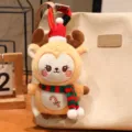 Cute Christmas reindeer plush pendant, soft stuffed elk doll bag keychain decoration. - Light Brown Reindeer (Cane)