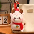 Cute Christmas deer plush pendant, pink plush toy keyring accessory for girls bags and keys. - Pink Reindeer (Bell)