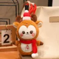 Cute Christmas reindeer plush pendant keychain, soft stuffed deer bag charm for women. - Dark Brown Reindeer (Snowman)