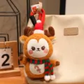 Cute Christmas reindeer plush pendant keychain, soft stuffed animal bag charm holiday gift. - Dark Brown Reindeer (Cane)