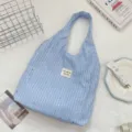 Blue striped star tote bag casual cloth handbag minimalist ins style daily storage bag - Dark Blue