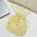 Cute yellow plaid drawstring pouch, sweet fabric storage bag for underwear and socks. - Korean Style Yellow Checkered