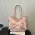 Bolso tote rosa con estampado de estrellas y lazo para mujer, gran bolso de hombro. - Rosa