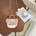 Sac téléphone peluche dessin animé, mini sac bandoulière mignon avec design d'ours. - Ours Floral