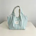 Πράσινη λευκή ριγέ τσάντα tote από καμβά casual μικρή τσάντα χειρός φορητή - Πράσινο ριγέ (ρίγες πλάτους 1 cm)