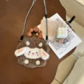 Adorable sac bandoulière en peluche pour téléphone, petit sac duveteux pour look quotidien. - Agneau Marron