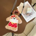 Joli sac téléphone en peluche dessin animé mini sac bandoulière portable léger mignon style - Chien à Pois Rouges