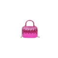 Pink metallic acrylic pleated box bag with top handle and chain strap for women fashion - Purple Pink
