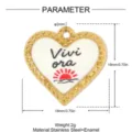 Herzförmiger Anhänger aus Edelstahl und Emaille im Detail, inklusive Abmessungen und Materialinfos. - Herz Vivi ora Stil (YK1373)
