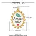 Detailansicht des Edelstahlanhängers mit Maßen, Gewicht und italienischer Aufschrift. - Oval Amore mio Stil (YK1374)