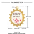 Edelstahl Emaillierter Anhänger Charms mit inspirierendem Zitat Text und Stern Motiv. - Oval CREDO IN ME Stil (YK1375)