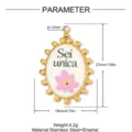 Edelstahl Emaille Anhänger mit italienischem Text und rosa Blume, 27x18mm DIY Schmuckstück. - Oval Sei unica Stil (YK1376)