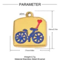 Detailansicht des Edelstahlanhängers mit Fahrrad-Motiv, Maßen und Gewichtsangaben versehen. - Herz Fahrrad Stil (YK1381)