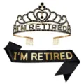 Retirement party rhinestone tiara crown and black sash set gold and black party accessories - Crown and Sash Set / Gold Black