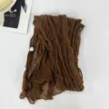 Fine pleated sheer voile scarf detail view, elegant crinkled long scarf in solid color. - 180*20CM / Coffee