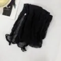 Solid color crinkle scarf lightweight narrow pleated long shawl black fashion accessory - 180*20CM / Black