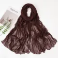 Dark brown crinkled voile scarf detail, elegant pleated long shawl texture close-up. - 180x90cm / Dark Coffee