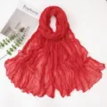 Vibrant red crinkled balisara scarf, solid color lightweight long wrap shawl for women. - 180x90cm / Bright Red