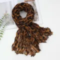 Bufanda larga arrugada con estampado animal, pañuelo ligero y elegante para mujer y diario. - Gran Leopardo Amarillo