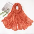 Orange crinkled balios gauze scarf, lightweight solid color long shawl for women daily wear. - 180x90cm / Orange