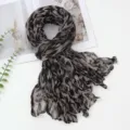 Bufanda larga plisada negra de gasa ligera, elegante pañuelo arrugado para mujer moda. - Leopardo Grande Gris