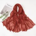 Solid color crinkled long scarf for women, rust red lightweight sheer fashion wrap accessory. - 180x90cm / Rust red