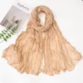 Solid color wrinkled chiffon long scarf casual fashion women khaki shawl wrap new. - 180x90cm / Deep Beige