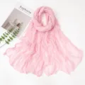 Pink crinkled chiffon scarf candy color lightweight long wrap stylish accessories for women - 180x90cm / Pink