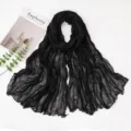 Black crinkled long scarf solid color lightweight pleated shawl for women fashion accessory - 180x90cm / Black