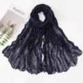 Solid color dark blue crinkle chiffon long scarf, versatile casual fashion shawl accessory. - 180x90cm / Navy Blue