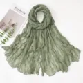 Green crinkled chiffon scarf for women lightweight solid color long shawl wrap everyday style. - 180x90cm / Sage Green