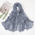 Solid color crinkled long scarf for women, casual lightweight gauze shawl and wrap for daily wear. - 180x90cm / Grey Blue