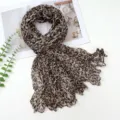 Bufanda Arrugada Con Estampado De Leopardo, Pañuelo Largo De Voile Plisado Estrecho - Pequeño Leopardo Beige