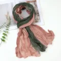 Gradient crinkle scarf for women, soft cotton linen feel long fashion wrap shawl. - 180x80cm / Pink Green Splicing Gradient