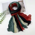 Gradient crinkled scarf, cotton linen feel, retro versatile long women shawl winter. - 180x80cm / Green Red Beige Black Gradient
