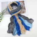 Gradient Crinkle Scarf, Blue Grey Cotton Linen Feel Long Shawl Autumn Women Variant - 180x80cm / Blue Gray Beige Gradient