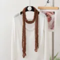 Brown crinkled skinny scarf with white long sleeve top SKU display for women daily fashion - 180x20cm / Coffee