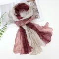 Gradient crinkle cotton linen scarf for women, vintage long shawl autumn winter fashion wrap. - 180x80cm / Dark Red Pink Off White Gradient