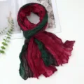 Gradient crinkle scarf for women, vintage long shawl wrap, soft cotton linen feel, fashion accessory - 180x80cm / Red Green Dark Gradient