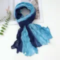 Blue Gradient Crinkle Scarf Lightweight Voile Women Autumn Winter Fashion Elegant Soft Shawl - 180x80cm / Blue Black Splicing Gradient
