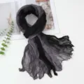 Gradient crinkled scarf for women, lightweight gauze shawl, versatile autumn winter fashion wrap. - 180x80cm / Dark Gray Black Gradient