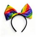 Regenbogen gestreifter XXL Schleifen Haarreif buntes Haaccessoire fuer Party Festival - Bunter Stil 2