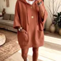 Oversized Hooded Sweatshirt Dress Casual Long Sleeve Pocket Pullover Autumn Women Top - S / Dresses / Orange