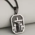 Men stainless steel religious cross dog tag necklace cool hip hop pendant fashion jewelry - Pendant Only (Without Chain) / Black and Silver